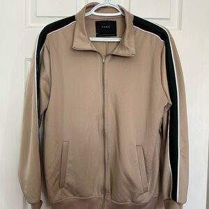 Zara Tan Track Jacket with Black and White Green Stripes